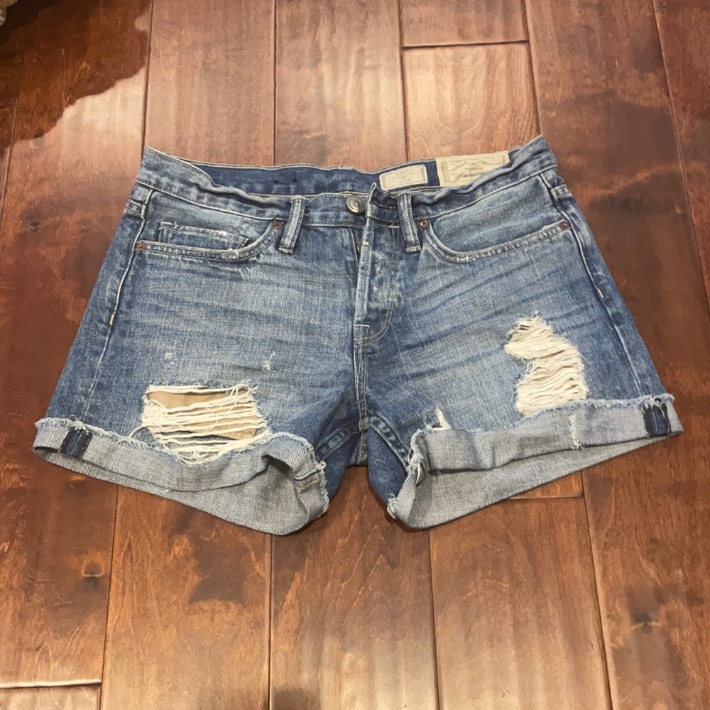 All Saints denim blue jean distressed shorts 25